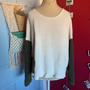 Urban Outfitter Cozy Green Sleeves/Cream Sweater
